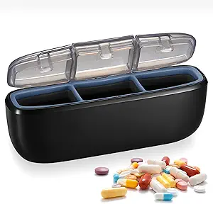 3 Compartiment Waterdichte Travel Pillen Organisator, Portable Pillen Box voor Outdoor Travel Camping, Houder voor Vitaminen, Pillen, Visolie, Supplementen, Supplementen (zwart)