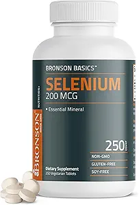 Bronson Selenium 200 mcg Immune & Antioxidant Support Essential Mineral, 250 Vegetarische tabletten