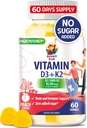 Suikervrije vitamine D3 K2 Gummies 5000 IE - Immune & Bone Support Gummies - Vitamine D Gummy Supplement voor volwassenen - High-Absorptie, Vegan, Halal, Glutenvrije Kauwbare Vitaminen