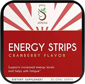 Natural Energy Strips Cranberry Green Tea Caffeine met L-Theanine & Vitamine B12 Snel oplossen van orale Strips voor Focus, Endurance & Energy Vegan, Sugar-Free, 30 Tel.