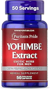 Puritan's Pride Yohimbe Exotic Herb for Men 250 mg (1000 mg equivalent), Dieetsupplement, 50 capsules met snelle afgifte
