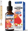 Organic Saffron Extract Liquid Drops, 88.5mg Liposomal Saffron Supplements for Kids & Adults with Holy Basil, Rosemary, Turmeric, L-Theanine, Focus, Stress & Energy Support, Vegan, 2 FL OZ