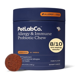 PetLab Co. Allergie & Immune Dagelijkse Probiotica voor honden. Ondersteunt Gistproductie, Seizoensgebonden Allergieën, Intermitterende Itchiness, Gut & Digestieve Gezondheid voor Grote Honden - 30 Kauwen - Verpakking mei Vary