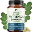 Moringa Capsules 5000mg | Potent Antioxidant Superfood | Non-GMO, Third-Party Tested Pure Moringa for Energy, Immunity & Gut Health Support | Gluten-Free Vitamins & Minerals Supplement | 60 Capsules