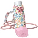 Inhaler Holder and Adjustable Strap Inhaler Lanyard - Adults & Kids Inhaler Case (Handmade) and Neck Strap with Carabiner Hooks, Pale Pink - Vegan (Ventolin, Vintage Wild Flowers)
