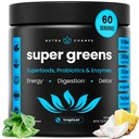 NutraChamps Super Greens Powder Premium Superfood | 20+ Organic Green Veggie Whole Foods | Alfalfa, Spirulina, Chlorella & More | Antioxidant, Digestive Enzyme & Probiotic Blends | Tropical | 60 SVG