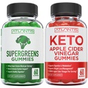 60 Supergreens Gummies Daily Green Superfoods Supplement + 60 Keto Apple Cider Vinegar Gummies Advanced Weight Loss.