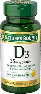 Nature's Bounty Vitamine D3, 1000IE, Hoge Potentie, 120 Softgels, Verpakking van 4