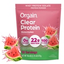 Orgain Clear Whey Isolate Protein Powder, Watermelon, 22g Protein, 0g Sugar, Suitable for Lactose Intolerance, No Artificial Color, No Anti-Foaming Agent, No Soy Ingredients, 10.1oz., 18 Servings