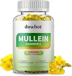 Mullein Gummies for Lung Detox, 2000mg Mullein Leaf Extract for Respiratory & Digestief & Immune Support, Organic Mullein Herb Supplement for Mucus Relief, Vegan, Ananas, 60