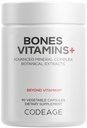 Codeage Bones Vitamins+ - Vitamin D3 & K2, Vitamin C, Calcium, Magnesium, Zinc, Hesperidin, L-Lysine, Manganese, Bamboo, Horsetail, Cissus, Boron, Trans-Resveratrol, Non-GMO Supplement - 90 Capsules