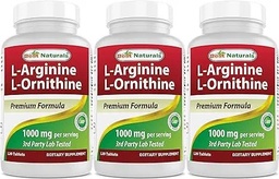 Best Naturals L-Arginine L-Ornithine - 1000mg per Serving - 120 Tablets - Non-GMO & Gluten Free (120 Count (Pack of 3))