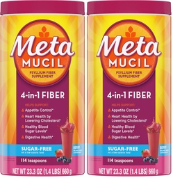 Metamucil,4-in-1 Fiber Supplement,Psyllium Husk Powder,Sugar-Free Powder,Berry Flavored Drink,114 Servings,(Pack of 2)