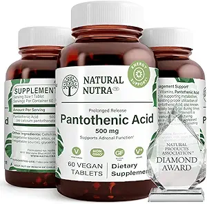 Natural Nutra Time Release Pantothenic Acid 500 mg, vitamine B5 supplement helpt omlaag vet en koolhydraten, Metabolisme en energie, verbeteren spiergezondheid, 60 Vegetarische tabletten (2 Pack)