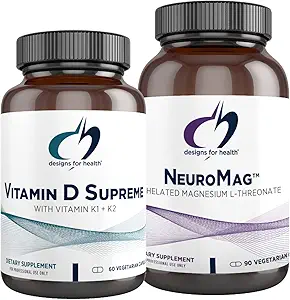 Designs for Health Vitamin D Supreme 5000 IE + Vitamine K (60 capsules) + NeuroMag Chelated Magnesium L-Threonate for Cognitive Support (90 capsules) - 2 productbundel