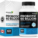 Renew Actives Probiotic Supplement for Digestive Health 60 Billion CFU per 2 Capsules - Advanced Formula with Prebiotic Benefits - Supports Gut Flora Balance & Wellness - Made in Canada - 60 Capsules
