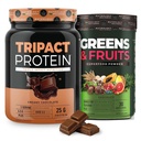 Nutrology Tripact Protein and Greens & Fruit Bundle - Premium Nutrition Shake - Non-GMO Grass Fed Whey Protein, Naturally Sourced Fruits, Vegetables, Greens - Chocolate