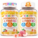 2Pack Kids Probiotic + Prebiotic Fiber Gummies 5G, 12 Billion CFU Probiotic & Veggie Fruit Fiber, w/ Organic Inulin, Methyl B12 B6 D3 C, Lutein for Children's Digestive & Gut, Immune Health,Sugar Free