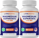 Vitamatic Magnesium Aspartate 400mg per Serving - 90 Vegetarian Capsules - Added B6 for Maximum Absorption - Supports Muscle, Joint, and Heart Health*- 2 Pack