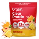 Orgain Clear Whey Isolate Protein Powder, Tropical Punch, 22g Protein, 0g Sugar, Suitable for Lactose Intolerance, No Artificial Color, No Anti-Foaming Agent, No Soy Ingredients, 10.1oz., 18 Servings