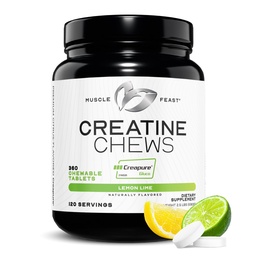Muscle Feast Creatine Monohydraat Kauwtabletten - Veganistische & Glutenvrije Creapure Creatine Kauwen voor mannen en vrouwen - Heerlijke Citrus-Flavored Creatine Tablets voor spieropbouw - Citroen Lime, 360 Tabs