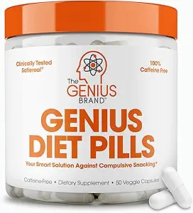 The Genius Brand - Genius Dieet Pillen voor gewichtsverlies Ondersteuning, 50 Veggie Capsules - Smart Appetite Suppressant voor vrouwen en mannen - Natuurlijke 5-HTP & Saffron Supplement - Cortisol & Thyroid Ondersteuning