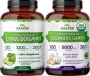 Zazzee Herbal Healthy Heart Support Bundle | Antioxidant Rich USDA Organic Odorless Garlic Extract with 200:1 Citrus Bergamot Capsules | Non-GMO Vegan & ISO Lab Tested