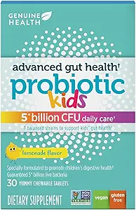 Genuine Health Kid's Daily Probiotic, Helps Promote Digestive Health & Immune Response, Multi-Strain Formula, Lemonade Flavor, 30 Chewable Tablets