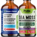 Pella Nutrition Sea Moss with Bladderwrack (Strawberry Lime, 60mL) & Drops of Nature Magnesium Glycinate with Vitamin K2 D3 Drops (Mixed Berry, 60 mL) – Vegan, Non-GMO – Bone Health & Immune Wellness