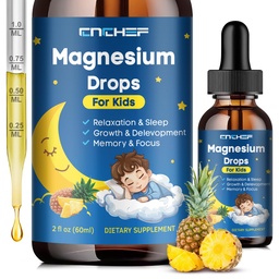 Magnesium Drops - Magnesium Glycinate Liquid Drops for Kids - Calm, Sleep, Relaxation, Bones, Brain Support with Vitamin B6, C, D3, Omega-3, L-Theanine, Zinc, Multivitamins - Pineapple Flavor 2 Fl Oz