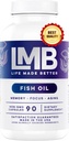 Wild Caught Omega 3 Fish Oil 3000mg - Triple Strength Burpless DHA 900mg + EPA 1200mg Non-GMO - Enteric Coated with No Aftertaste - LMB (90 Soft Gels)