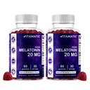 Vitamatic Melatonin 20mg Gummies for Adults – 60 Vegetarian Gummies per Bottle – Non-Habit Forming Sleep Aid Supplement – Pack of 2