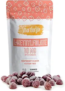 Slim voor het leven L-methylfolaat Gummies met vitamine B12 Raspberry smaak - 10mg - 60 Gummies - Actieve Folaat 5 MTHFR Ondersteuning Supplement Professionele sterkte - Doctor Ontworpen Methylfolaat