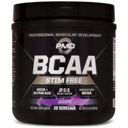 PMD Sports BCAA Stim-Free Amino Acids - Better Workout Performance, Enhanced Recovery, Daily Energy, Muscle Builder, and Muscle Sparing - BCAA Powder Drink Mix - Grape (30 Servings)