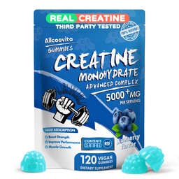 Creatine Monohydraat Gummies Complex for Men & Women - 120 Gummies Advanced Formula, L-Taurine + Vitamine B12 voor spierkracht, spier bouwer, energie Boost, pre-workout supplement -Blueberry