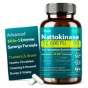Nattokinase Supplement 12,000 FU (Max Strength) Serrapeptase 360,000 SPU, Lumbrokinase 10,000 FUV & CoQ10 -Systemic Enzymes Complex for Cardiovascular & Circulatory, Gut & Digestion Health-90 Capsules