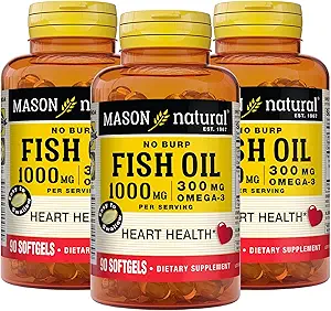 Mason Natural Omega,3 Fish Oil, 45,Day Supply, 1000mg met EPA en DHA voor gezamenlijke ondersteuning, 90 Softgels (pakket van 3)