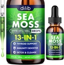 Irish Sea Moss Liquid Drops: 13 in 1 met Black Seed Oil, Ashwagandha, Tumeric, Multimineral, Vitamine C, E, Ondersteuning voor Gut Heath Energy Huid Immune Ondersteuning & Hair for Women and Men, 2 Fl Oz, Vegan