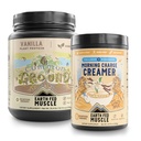 Earth Fed Muscle Plant-Powered Performance Bundle – Common Ground Vegan Vanilla Protein + Morning Charge Coffee Creamer with Collagen & Lion’s Mane – Clean Energy, Focus & Recovery – 2-Pack