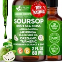 FRESHDRINKUS, Soursop Bitters Liquid Drops 10 in 1 with Sea Moss, Moringa, Turmeric, Black Seed Oil, Oregano, Ashwagandha | Concentrated Liquid Formula in Easy-Use Dropper Bottle, Non GMO, Vegan