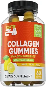 Collagen Gummies with Zinc, Vitamin C and Biotin, Collagen Peptides Supplement Promotes Hair, Nail, Skin, Bone and Joint Health Support, Made in USA 60 Gummies