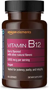 Elementen Vitamine B12 Methylcobalamine 5000 mcg - Normale Energie Productie en Metabolisme, Immuunsysteem Ondersteuning - 2 maanden Levering, Berry Flavored Lozenges, 65 Tellen (Pack of 1)
