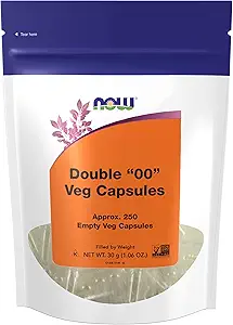 NOW Foods Supplements, Empty Vegetarian Capsules, Double "00", Filled by Weight, Non-GMO Project Verified, 250 Veg Capsules