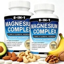 Magnesium Complex Supplement 8 Elemental 1000mg with Glycinate,Citrate for Muscle, Recovery, Stress, Energy, Bone Health, Vegan Non-GMO 180 Capsules, Magnesium Supplement for Women, Men, 2 Bottle