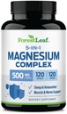 ForestLeaf Magnesium Complex for Women and Men - 500mg Magnesium Supplement for Sleep - 5-in-1 Chelated Magnesium Citrate, Bisglycinate, Malate, Taurate, Oxide (120 Ct)