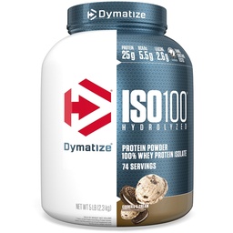 Dymatiseren ISO100 Wei Proteïnepoeder Isolaat, Cookies & Cream, 25g eiwit, 5 pond, 5.5g BCAA's, minder dan 120 Cal., Glutenvrij, 1g vet, 1g suiker, 2g carb (74 porties)