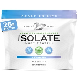 Muscle Feast Grass-Fed Wei Proteïne Isolaat, Alle Natuurlijke Hormone Vrije Pastuur Verhoogd, Wei Isolaat Proteïne Poeder voor Mannen en Vrouwen, Schoon, Niet-GMO & Glutenvrije, Isolaat Proteïne - Unflavored, 5lb