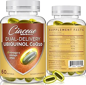 Ubichinol CoQ10 600 MG Softgels met Omega-3 & Shilajit & PQQ, Advanced Dual-Delivery Coenzyme-Q10, Active CoQ10 Ubichinol Supplement for Fertility, Antioxidant, Heart, Brain & Energy, 120 Servings
