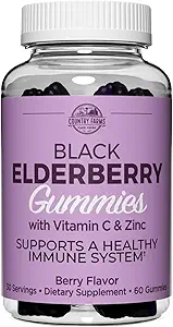 Landboerderijen Vlierbessen Gummies met vitamine C en zink, Ondersteunt Gezond Immune System, Rijk aan antioxidanten, Triple Action Immune Blend, Berry Flavor, 60 Gummies, 30 Servers