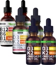 NUSAVA Unflavored D3 K2, Strawberry Flavored D3 K2 & Vitamin B12 Liquid Drops Bundle — Daily Wellness Liquid Vitamins for Energy & Immune Support — Non-GMO, Gluten-Free, 2pk Each